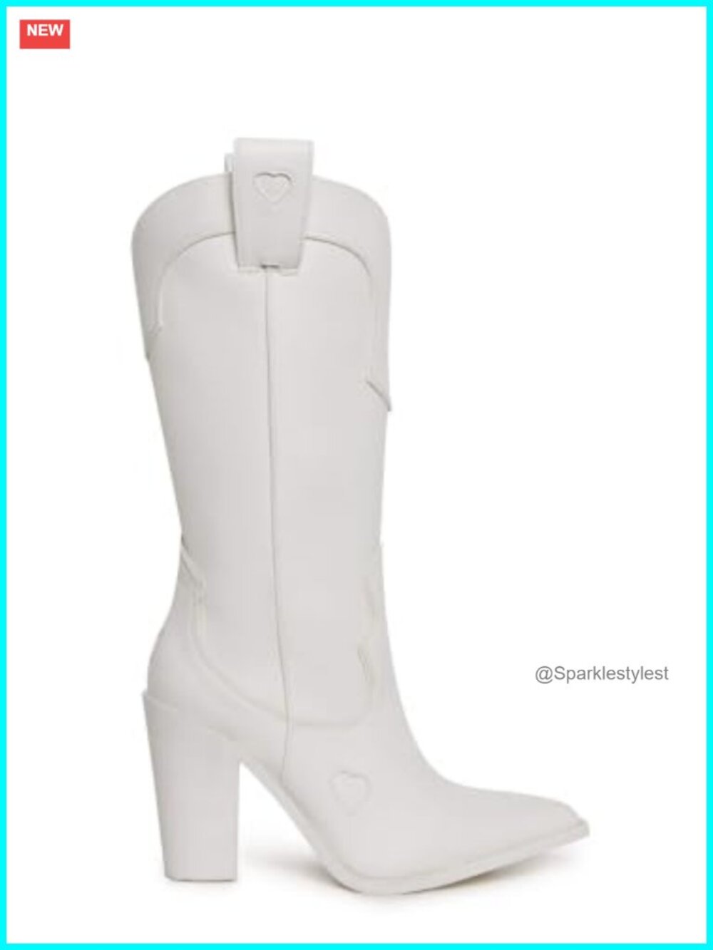 Vegan Leather Mid-Calf Western Heeled Cowgirl Boots with Heart Stitching